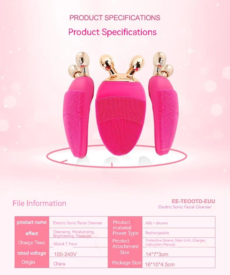 Multifunctional Rechargeable silicone facial cleansing brush USB Charge Ipx7 Waterproof  Facial Cleansing Brush  2 in 1 Silicone Facial Cleansing Brush Face Lifting Roller Massager