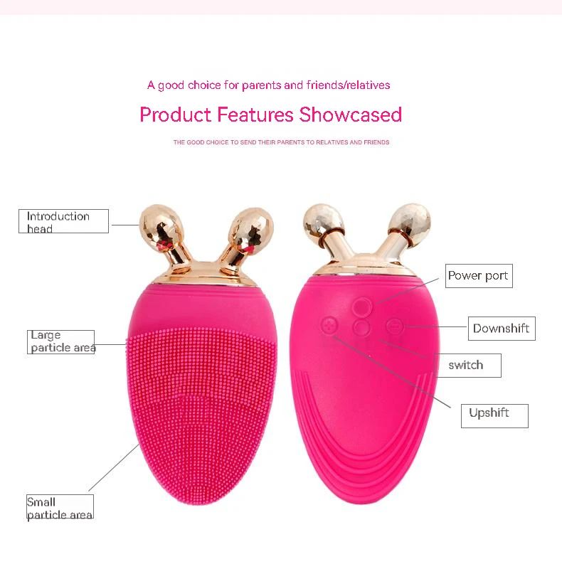 Multifunctional Rechargeable silicone facial cleansing brush USB Charge Ipx7 Waterproof  Facial Cleansing Brush  2 in 1 Silicone Facial Cleansing Brush Face Lifting Roller Massager