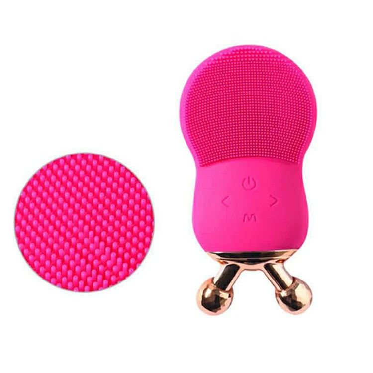 Multifunctional Rechargeable silicone facial cleansing brush USB Charge Ipx7 Waterproof  Facial Cleansing Brush  2 in 1 Silicone Facial Cleansing Brush Face Lifting Roller Massager