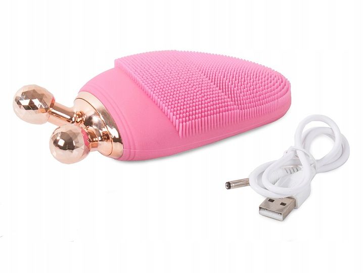 Multifunctional Rechargeable silicone facial cleansing brush USB Charge Ipx7 Waterproof  Facial Cleansing Brush  2 in 1 Silicone Facial Cleansing Brush Face Lifting Roller Massager