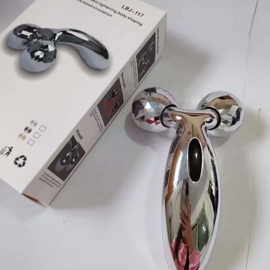 Silver 3d Roller Face Massager  360 Rotate Silver Thin Face Full Body Shape Massager Lifting Wrinkle Remover Rotatable Face Lift Massage Fitness Body Gua Sha Tool