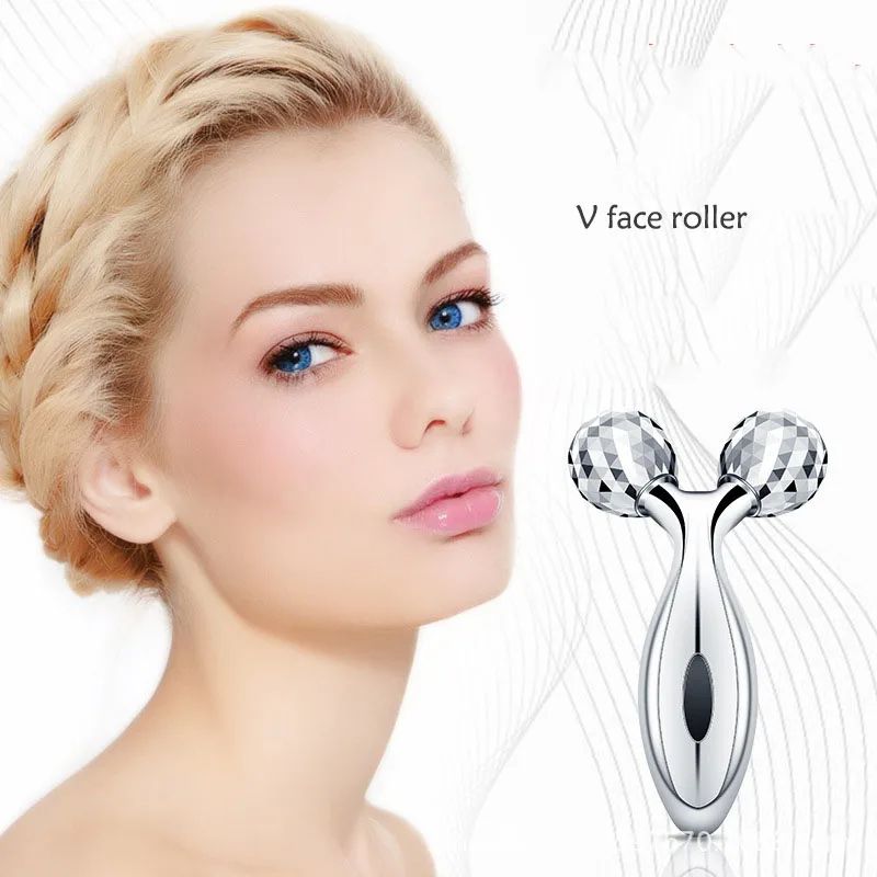 Silver 3d Roller Face Massager  360 Rotate Silver Thin Face Full Body Shape Massager Lifting Wrinkle Remover Rotatable Face Lift Massage Fitness Body Gua Sha Tool