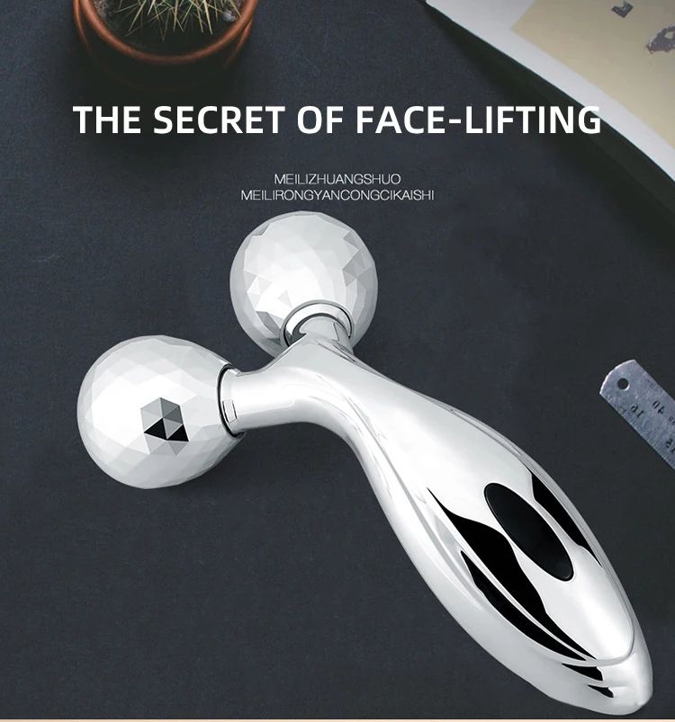 Silver 3d Roller Face Massager  360 Rotate Silver Thin Face Full Body Shape Massager Lifting Wrinkle Remover Rotatable Face Lift Massage Fitness Body Gua Sha Tool