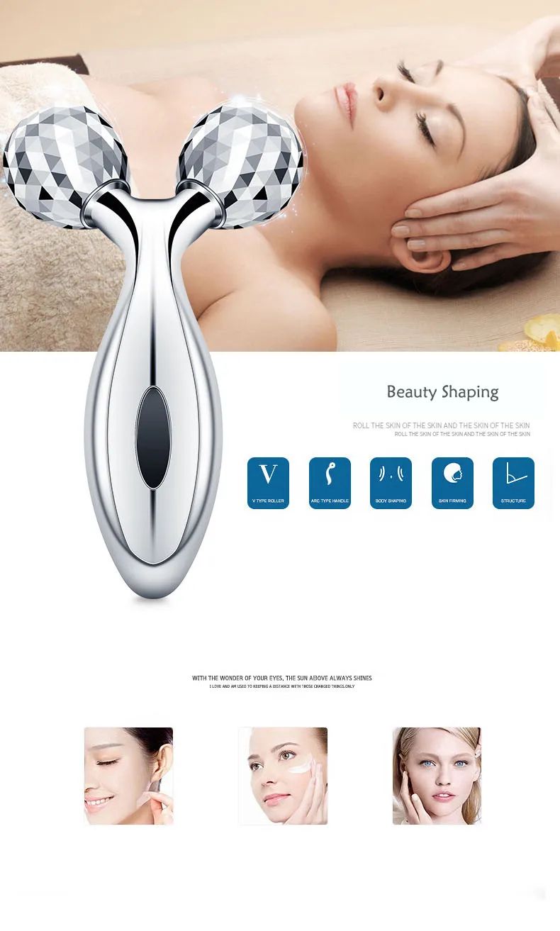 Silver 3d Roller Face Massager  360 Rotate Silver Thin Face Full Body Shape Massager Lifting Wrinkle Remover Rotatable Face Lift Massage Fitness Body Gua Sha Tool