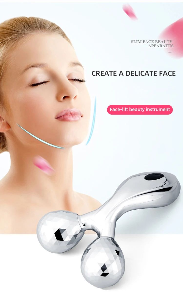 Silver 3d Roller Face Massager  360 Rotate Silver Thin Face Full Body Shape Massager Lifting Wrinkle Remover Rotatable Face Lift Massage Fitness Body Gua Sha Tool