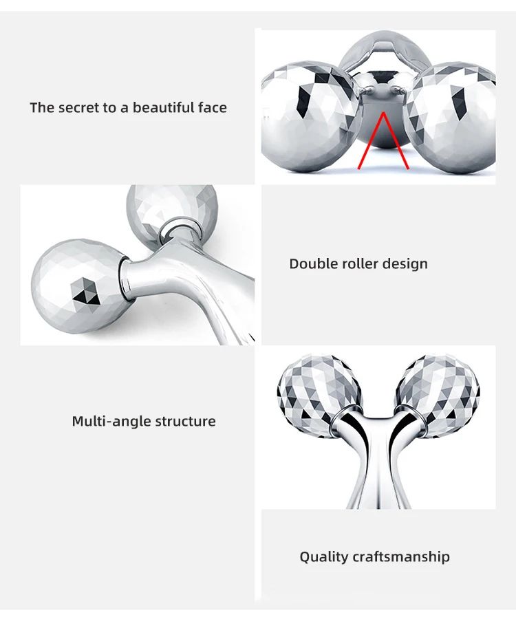 Silver 3d Roller Face Massager  360 Rotate Silver Thin Face Full Body Shape Massager Lifting Wrinkle Remover Rotatable Face Lift Massage Fitness Body Gua Sha Tool