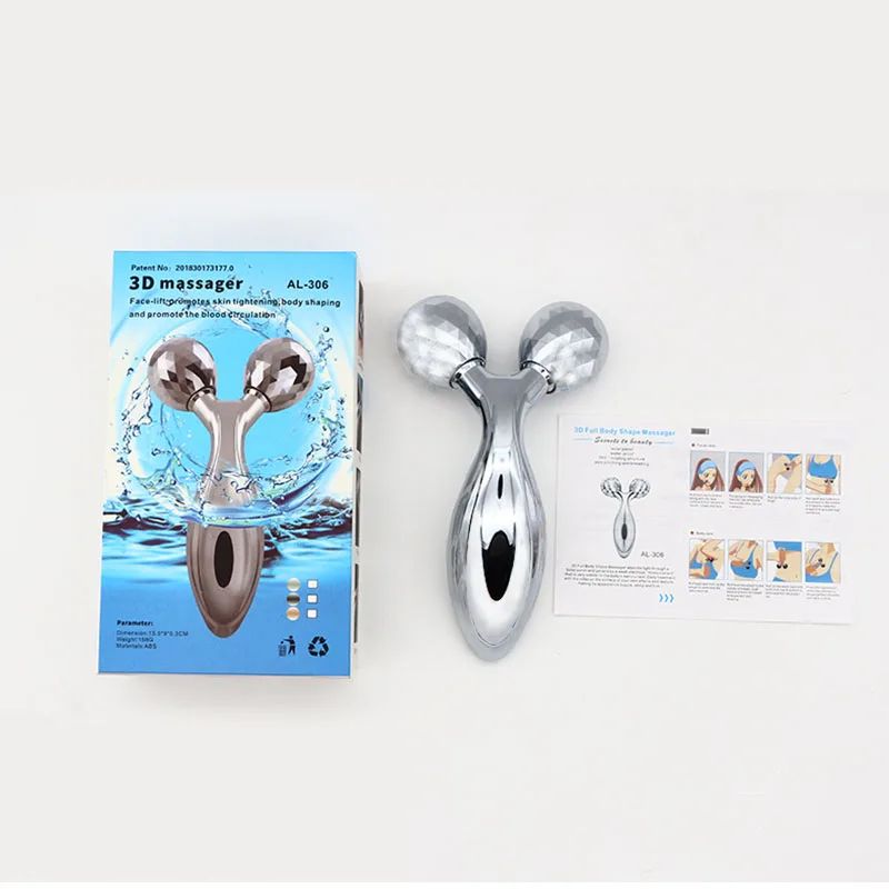 Silver 3d Roller Face Massager  360 Rotate Silver Thin Face Full Body Shape Massager Lifting Wrinkle Remover Rotatable Face Lift Massage Fitness Body Gua Sha Tool