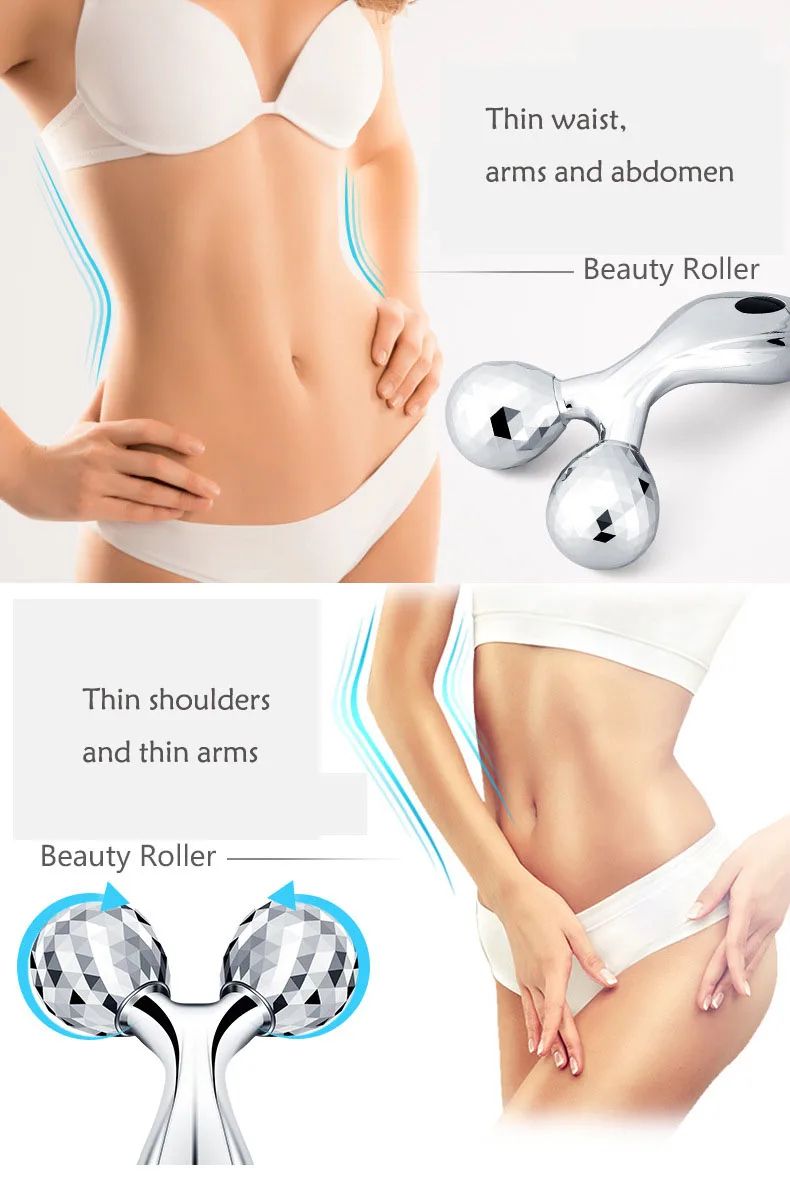 Silver 3d Roller Face Massager  360 Rotate Silver Thin Face Full Body Shape Massager Lifting Wrinkle Remover Rotatable Face Lift Massage Fitness Body Gua Sha Tool