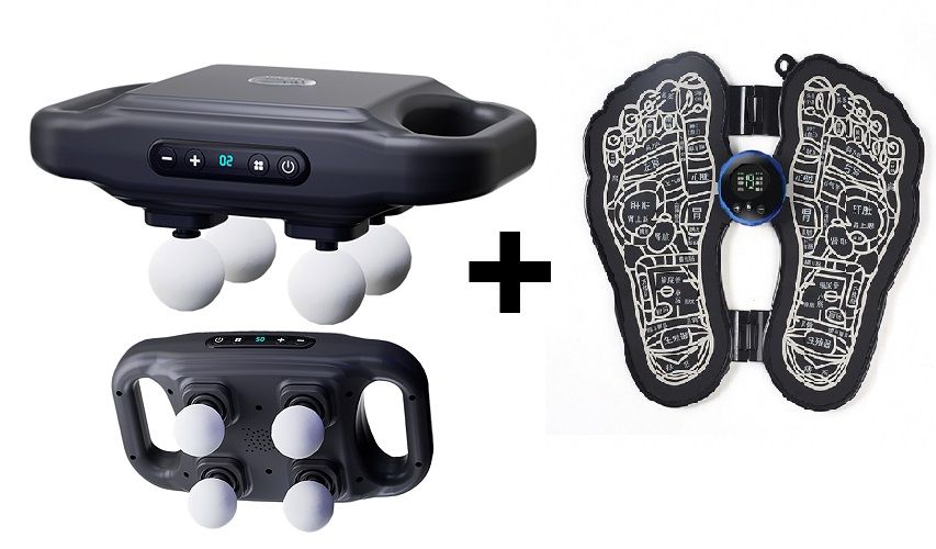 4-Headed Massage Gun, Deep Tissue Back Massager with 20 Adjustable Intensities & 6 Modes + Get free gift of  EMS Foot Massager Rechargeable Foldable Electric foot massager.
