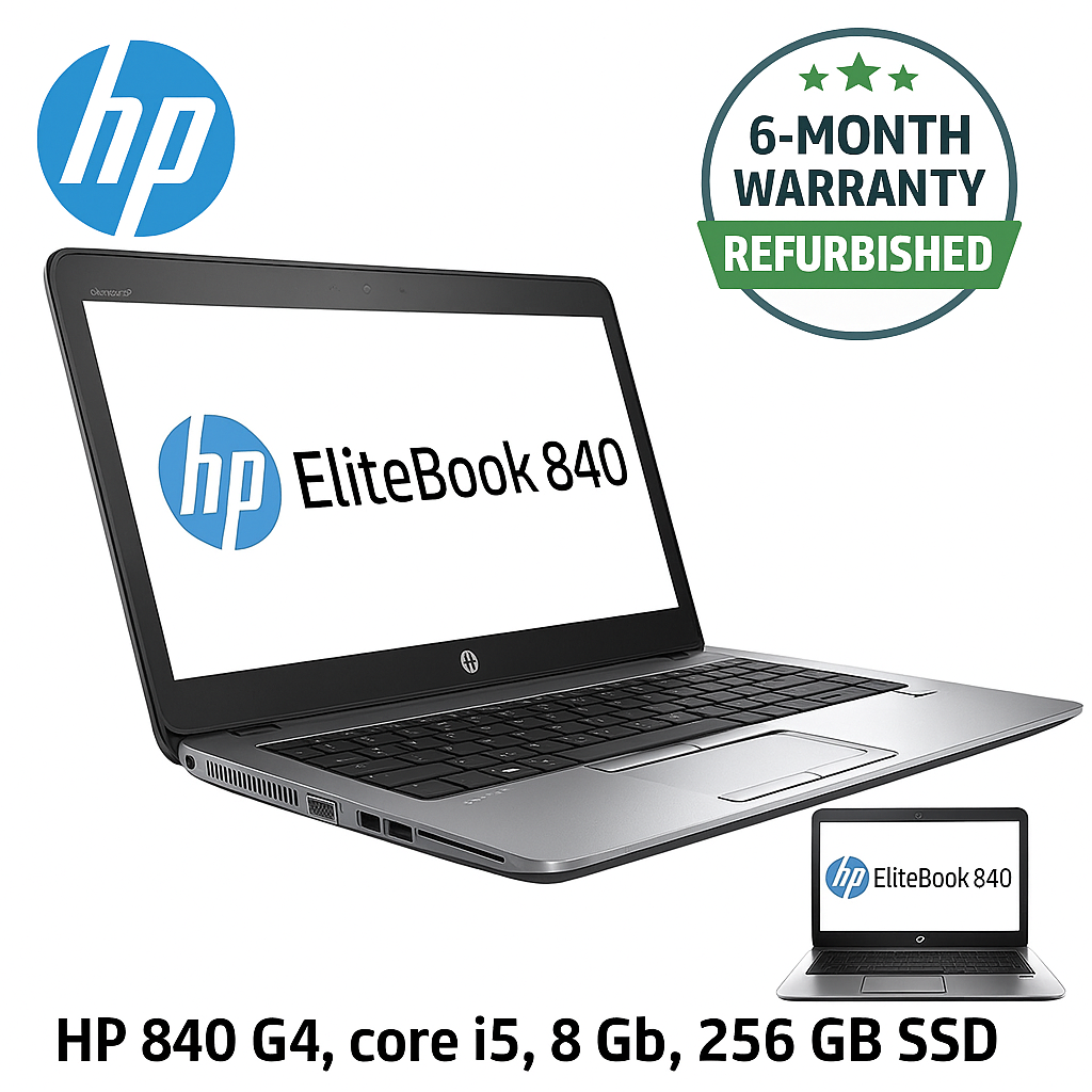 REFURBISHED HP ELITEBOOK 840 G4 | INTEL CORE I5 6TH GEN | 8GB RAM | 256GB SSD | 14” HD LAPTOP | WINDOWS 10 PRO | SILVER | 6-MONTH WARRANTY