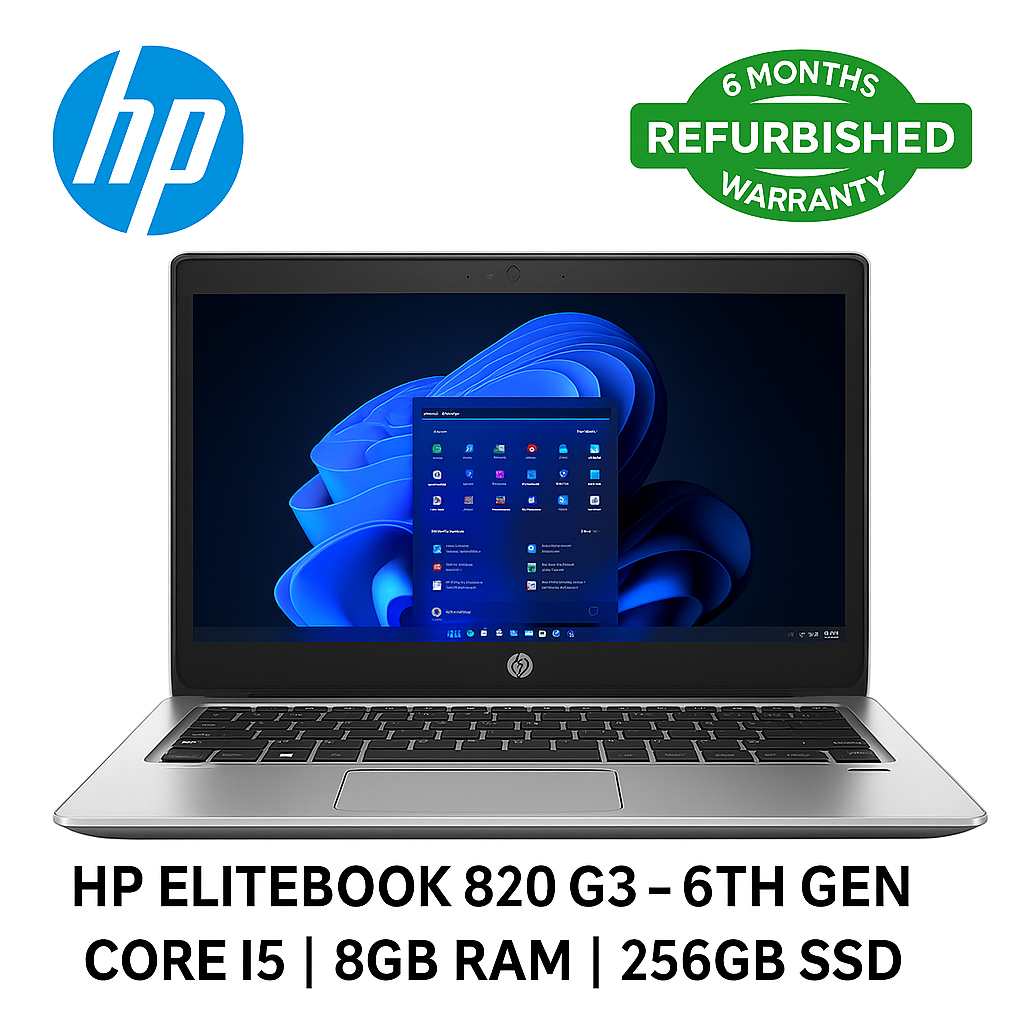 REFURBISHED HP ELITEBOOK 820 G3 – 6TH GEN CORE I5 | 8GB RAM | 256GB SSD | ULTRA-SLIM LIGHTWEIGHT BUSINESS LAPTOP | FAST PERFORMANCE, PORTABLE & DURABLE – PERFECT FOR OFFICE, STUDY, AND REMOTE WORK
