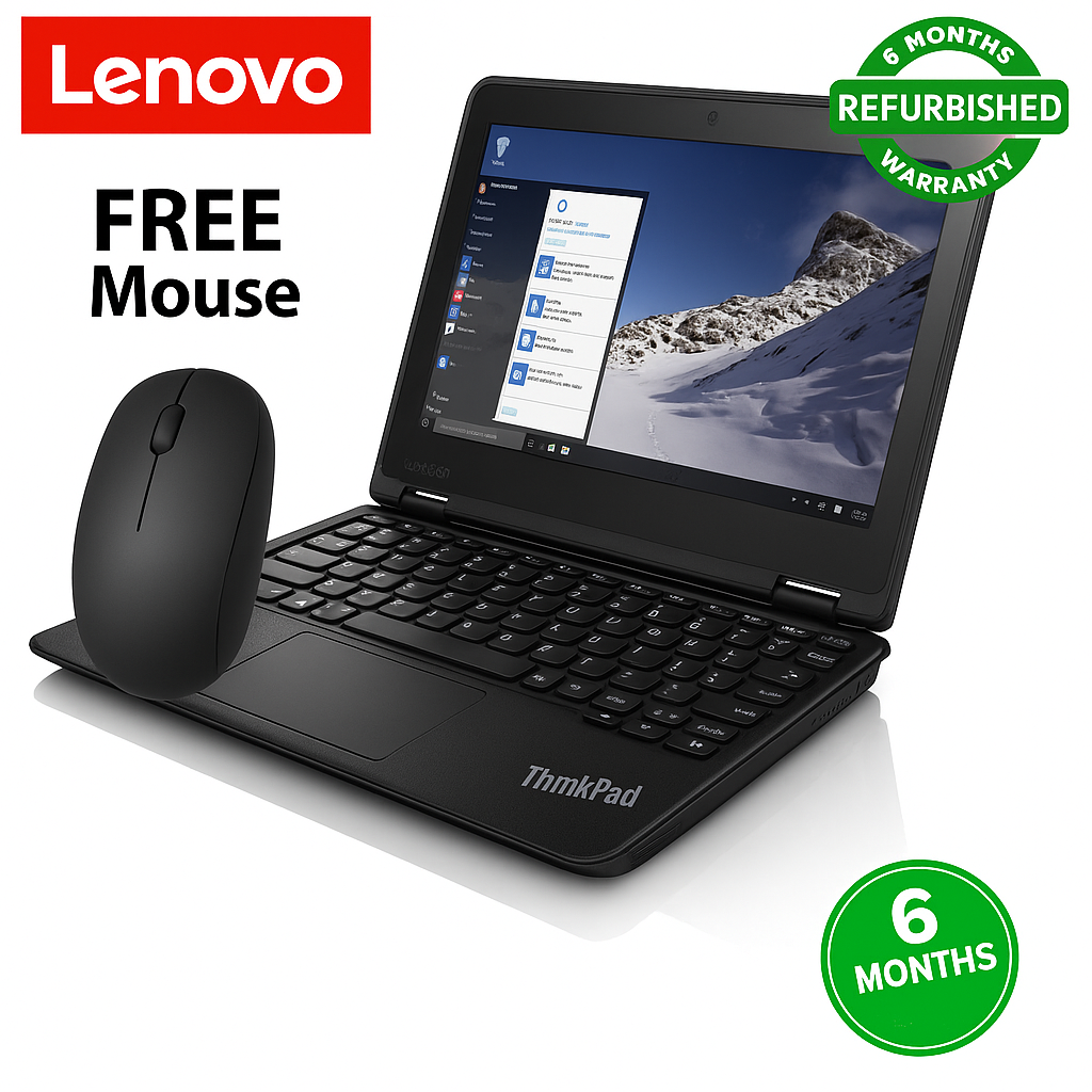 (LIMITED DEAL) LENOVO YOGA 11E 12" X360 2-IN-1 TOUCHSCREEN LAPTOP – REFURBISHED, 4GB RAM, 128GB SSD, WINDOWS 10 PRO, BLACK + BONUS MOUSE