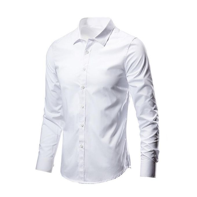 Men Dress Shirt Long Sleeve Business Formal Regular Fit Office Shirt White