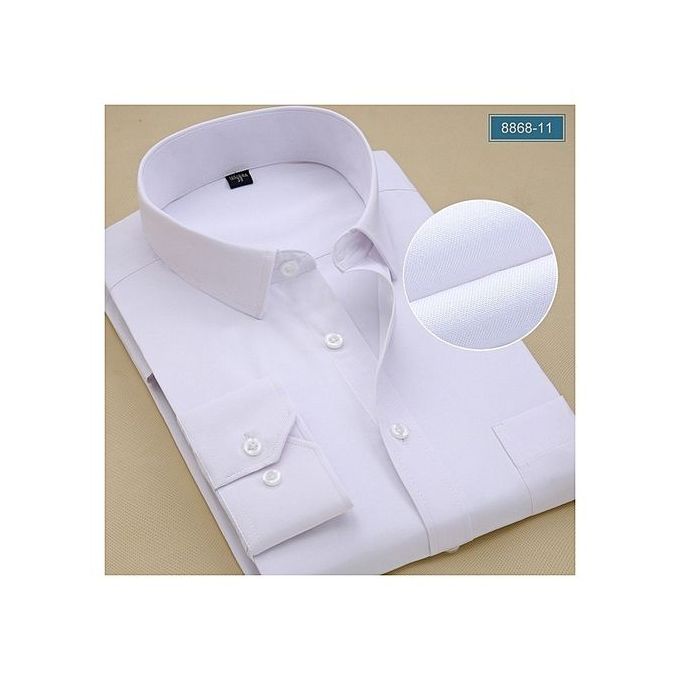 Men Dress Shirt Long Sleeve Business Formal Regular Fit Office Shirt White