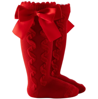 0-2 Years 2 Pairs Baby  Cotton Socks Long Girls Baby  Kids Knee High hollow cotton Socks With Ribbon Bow-(2 Pairs,Different colors)