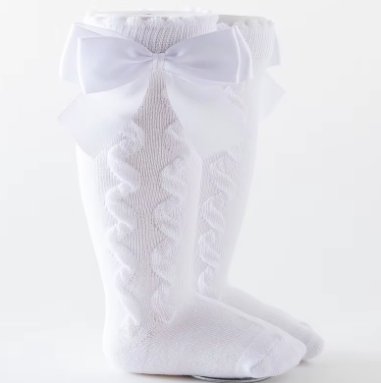 0-2 Years 2 Pairs Baby  Cotton Socks Long Girls Baby  Kids Knee High hollow cotton Socks With Ribbon Bow-(2 Pairs,Different colors)