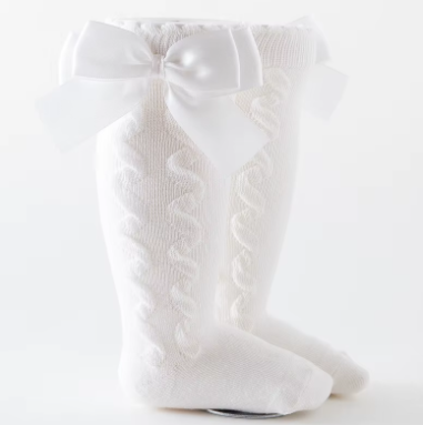 0-2 Years 2 Pairs Baby  Cotton Socks Long Girls Baby  Kids Knee High hollow cotton Socks With Ribbon Bow-(2 Pairs,Different colors)