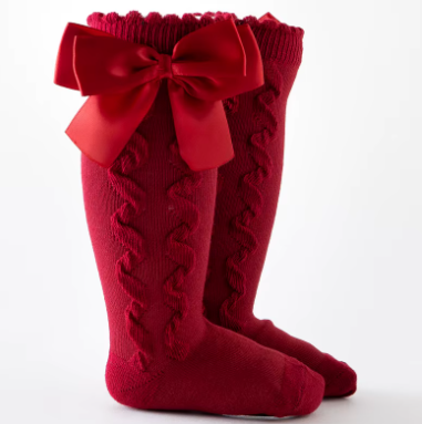 0-2 Years 2 Pairs Baby  Cotton Socks Long Girls Baby  Kids Knee High hollow cotton Socks With Ribbon Bow-(2 Pairs,Different colors)