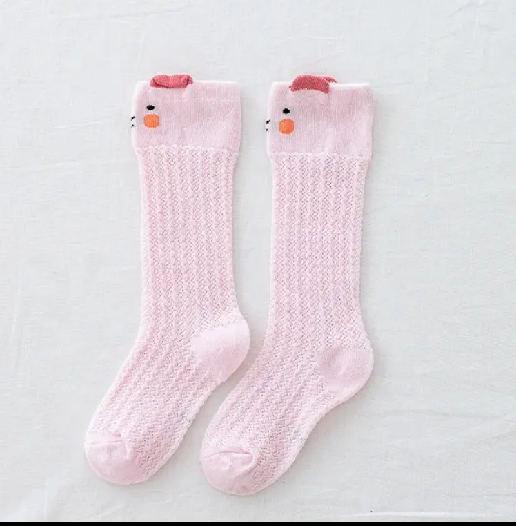 0-6 Months 2 Pairs Baby Girl  Kids High Quality Cute Anti-mosquito Baby Socks Mesh Stockings Over the Knee for All Seasons (2 Pairs, Different Colors)