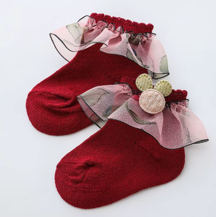 High Quality 2 Pairs 0-2 Years Baby Girl Kids Socks Lace Ruffle Princess Cartoon Lace Socks Little Girl  (2 pairs)