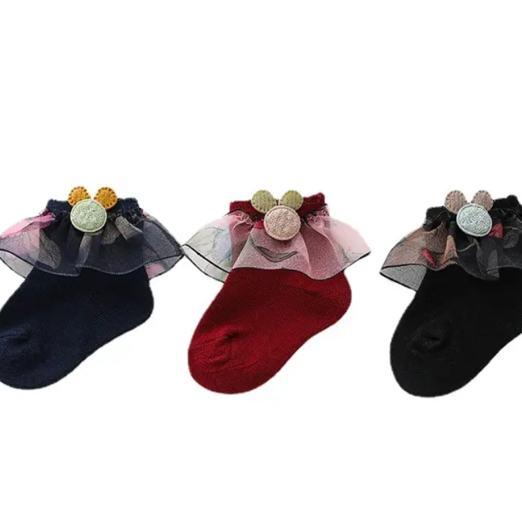 High Quality 2 Pairs 0-2 Years Baby Girl Kids Socks Lace Ruffle Princess Cartoon Lace Socks Little Girl  (2 pairs)