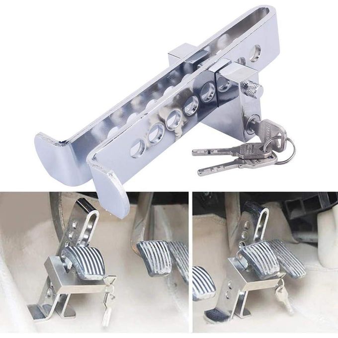 Anti-Theft Stainless Steel Clutch Lock Car Brake Pedal Accelerator Lock 8 Holes Device Premium Heavy Quality + 3 Keys