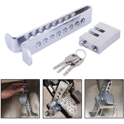 Anti-Theft Stainless Steel Clutch Lock Car Brake Pedal Accelerator Lock 8 Holes Device Premium Heavy Quality + 3 Keys