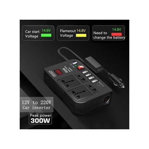 300W Car Power Inverter Dc to Ac 12V to 240V With 4 Ac ports, 4 USB ports + cigarette lighter