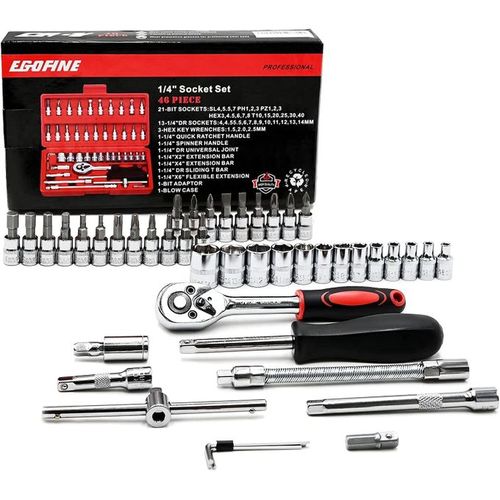 chrome 46 PCS Car Hand Tool Sets Repair Tool Kit Mechanical Tools Box for Home DIY 1/4" Socket Wrench Set Ratchet Screwdriver Bits