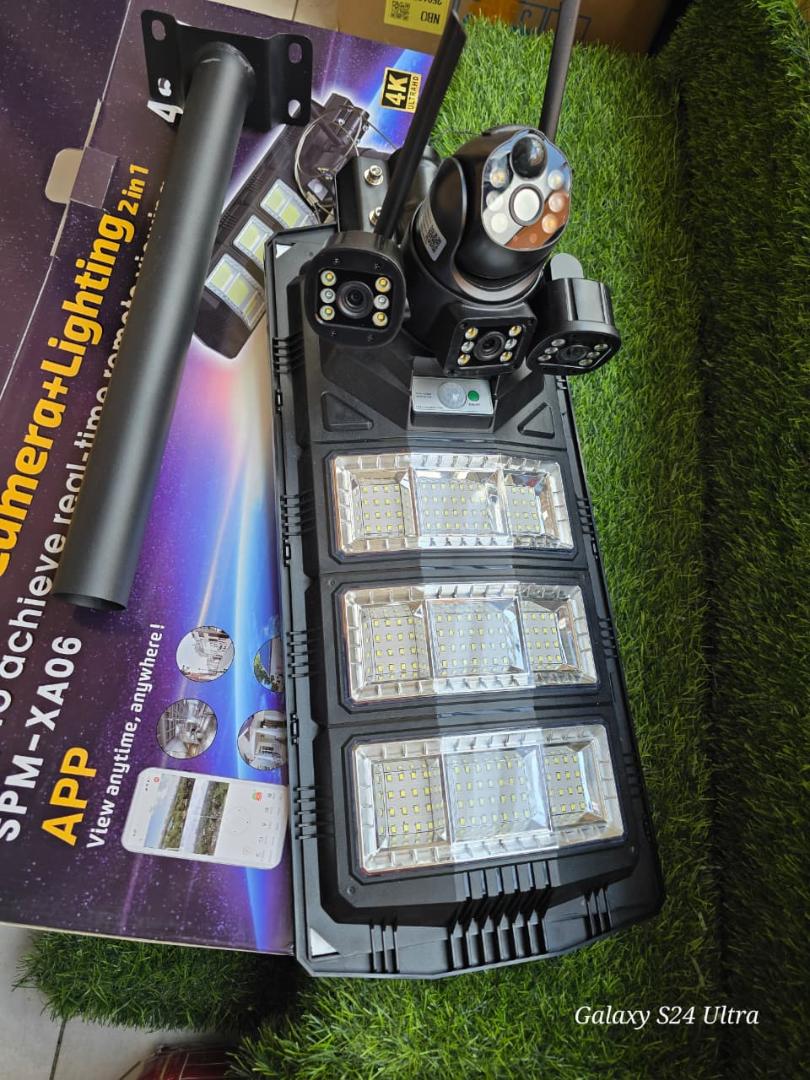 2 in 1 AI 4 cctv Camera Solar Camera +Street Lighting,waterproof,inbuid solar battery,cloud storage,memory card slot,motion detection,wifi/4G enabled,night vision full color.