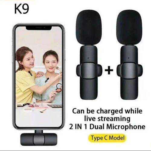 K9 Dual Wireless Microphone For USB-C Phone/ IPhone Wireless For Recording Vlog 2 Mic + 1 Rec Lavalier
