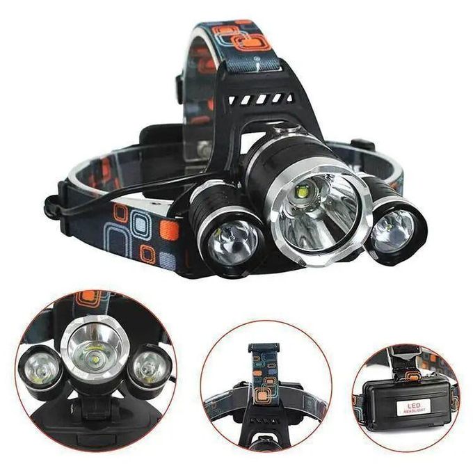 Compact 3 Way LED Head Torch with Rechargeable Battery Pack