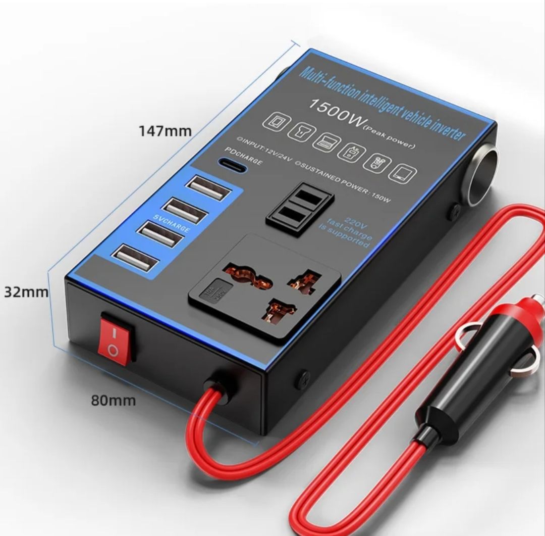 1500W Car Power 12V 24V To 220V Mobile Phone USB Charging Socket Auto Charger Converter Adapter