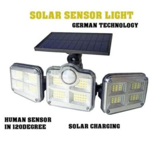 Solar Light Outdoor 120 LED Motion Sensor Lights with Remote Control 3 Heads Security LED Flood Lights