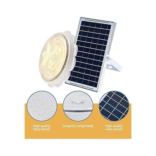 Solar Light Solar Ceiling/Pendant Lights Indoor Intelligent 100W LED Lamp with Remote Control, 3 light color switching, 1000LM Outdoor Solar powered Barn Light for Shed, Porch, Patio, Garage