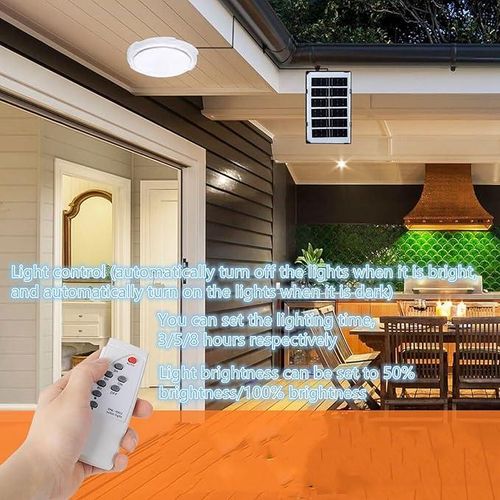 Solar Light Solar Ceiling/Pendant Lights Indoor Intelligent 100W LED Lamp with Remote Control, 3 light color switching, 1000LM Outdoor Solar powered Barn Light for Shed, Porch, Patio, Garage
