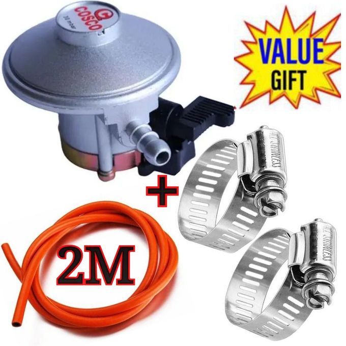 Cosco QUALITY SAFE COMPATIBLE STANDARD 13KG GAS CYLINDER REGULATOR PLUS 2M PIPE & CLIPS.