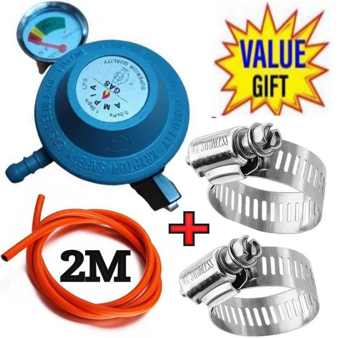 Ampia GAS REGULATOR 13KG CYLINDER GAUGE // 13Kg Gas Cylinder Regulator With Level Gauge,Clips And 2M Pipe