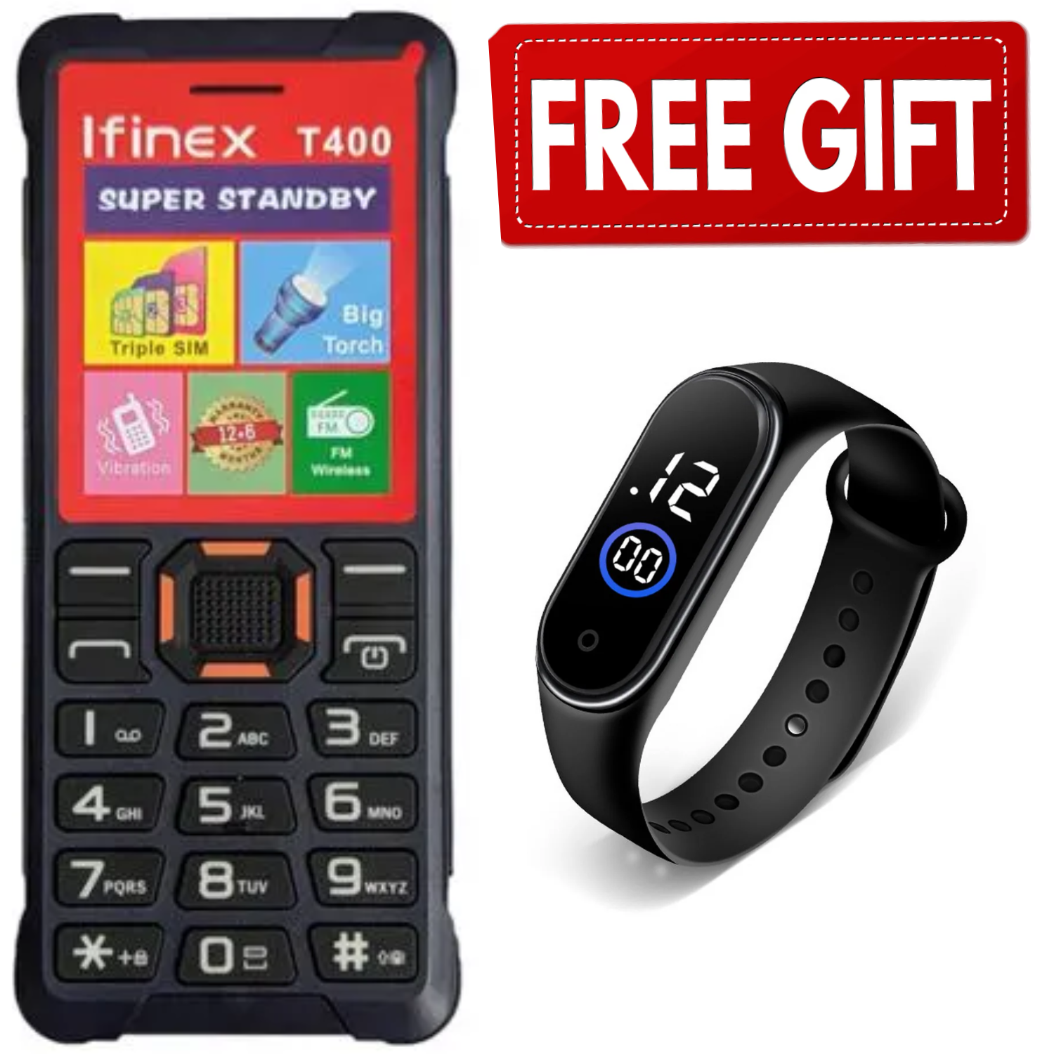 LIMITED DISCOUNT !!!New Ifinex T400 TRIPLE SIM CARD FEATURE PHONE WITH Bluetooth /Wireless FM/SD Slot kabambe/katululu/mulika mwizi/button feature phone...