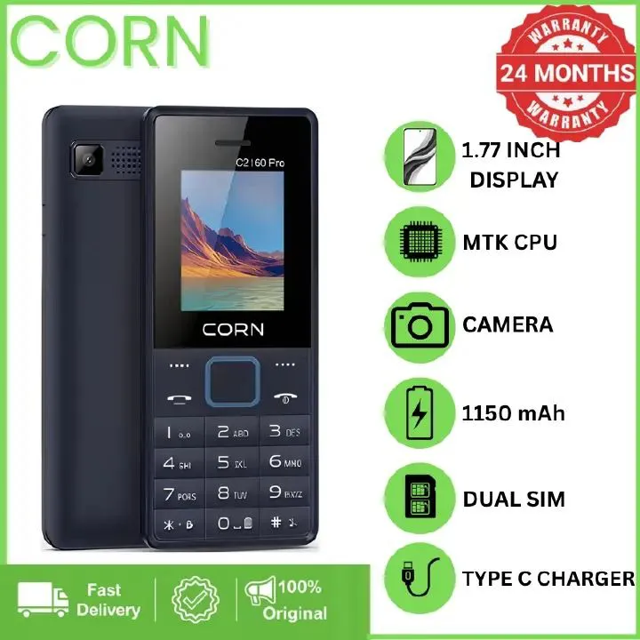 LIMITED DISCOUNT 🔥🔥🔥🔥 !!!BRAND NEW CORN C2160 1.77'' Display Dual SIM Feature Phone Kabambe Katululu Wireless FM Torch Camera Bluetooth 1000mAh Battery Durable Button Phone Classic Mobile Phone.
