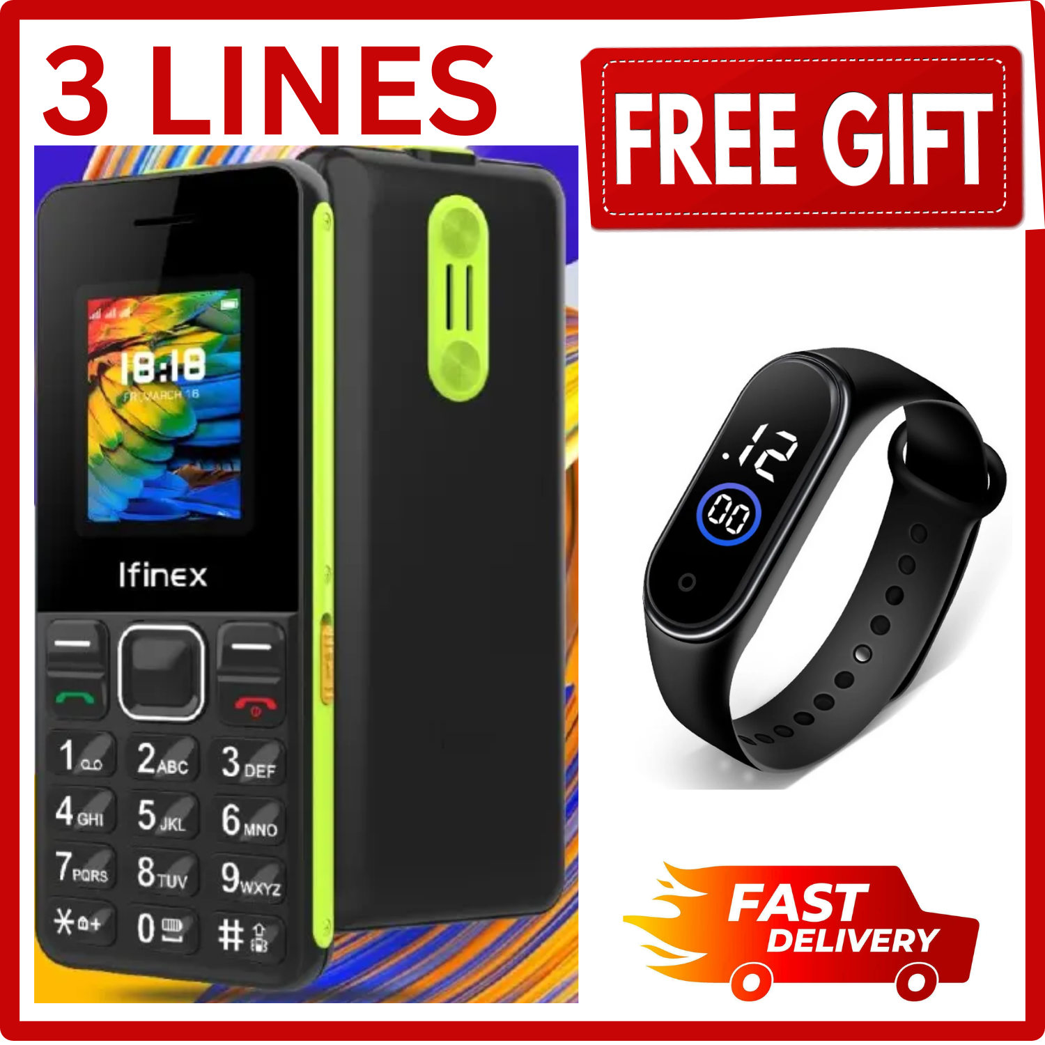 LIMITED DISCOUNT !!IFINEX F1 TRIPLE SIM THREE-3 SIM CARD BIG TORCH KABAMBE/KATULULU/MULIKA MWIZI/BUTTON FEATURE PHONE
