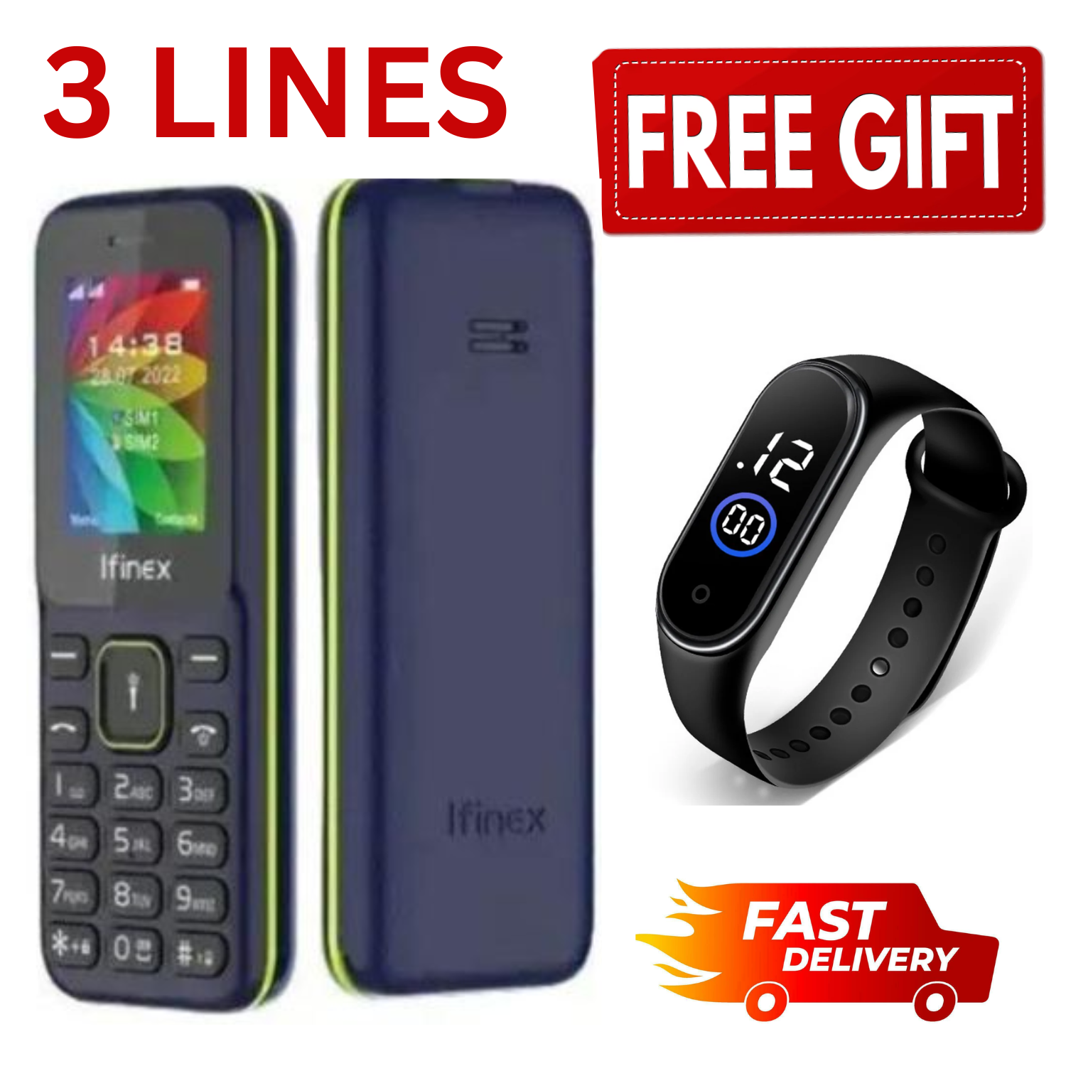 LIMITED DISCOUNT !!IFINEX B310 TRIPLE SIM THREE-3 SIM CARD BIG TORCH KABAMBE/KATULULU/MULIKA MWIZI/BUTTON FEATURE PHONE
