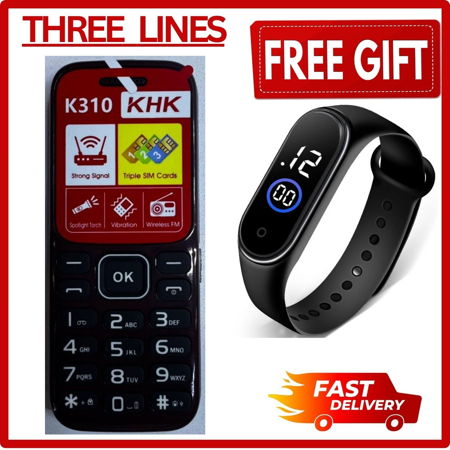 LIMITED DISCOUNT 🔥🔥🔥🔥LIMITED DISCOUNT !!!New KKK K310 TRIPLE SIM CARD FEATURE PHONE WITH Bluetooth /Wireless FM/SD Slot kabambe/katululu/mulika mwizi/button feature phone