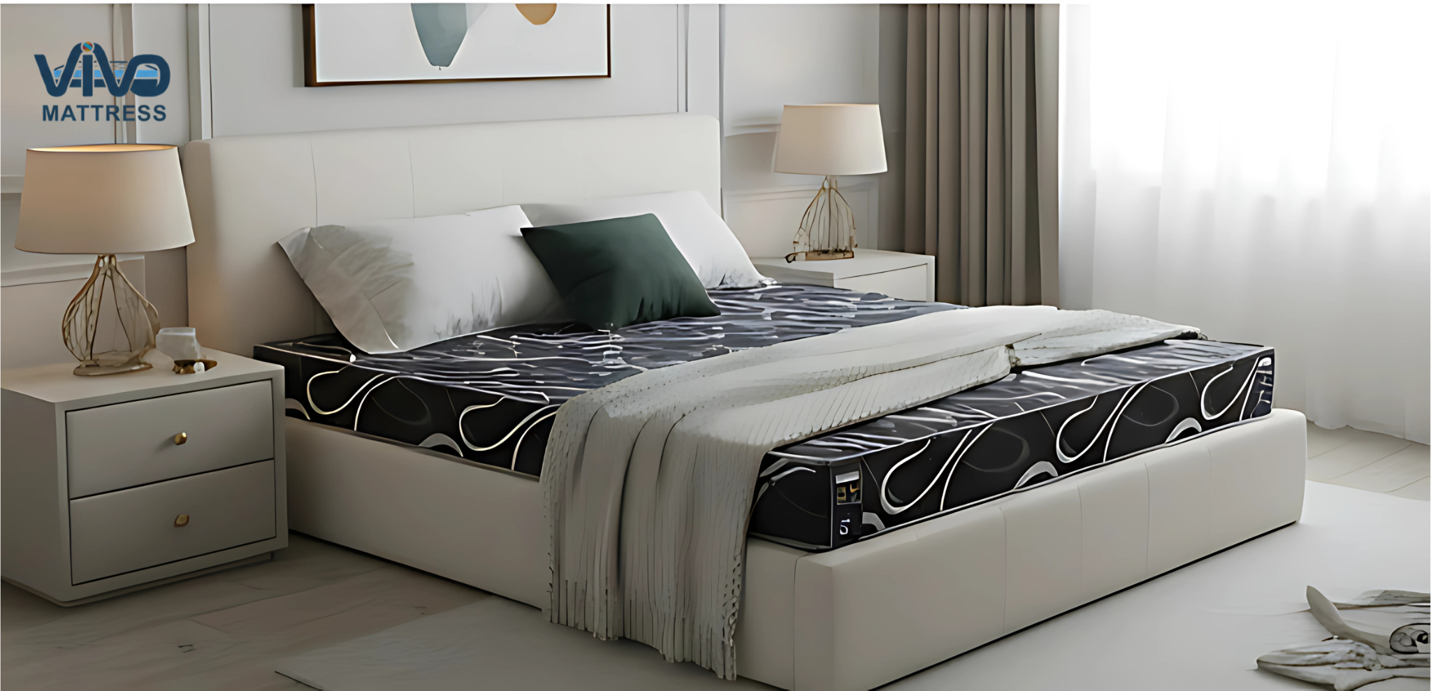Vivo Premium Mattress – Monochrome Swirl Pattern with Elegant Quilted Finish, High-Density Orthopedic Support for Superior Sleep and Comfort