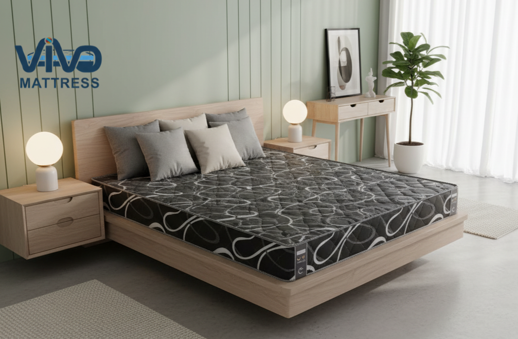 Vivo Premium Mattress – Monochrome Swirl Pattern with Elegant Quilted Finish, High-Density Orthopedic Support for Superior Sleep and Comfort