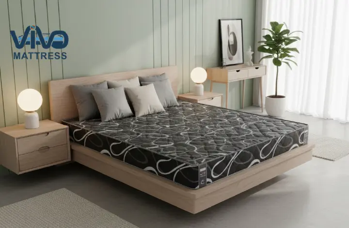Vivo Premium Mattress – Monochrome Swirl Pattern with Elegant Quilted Finish, High-Density Orthopedic Support for Superior Sleep and Comfort
