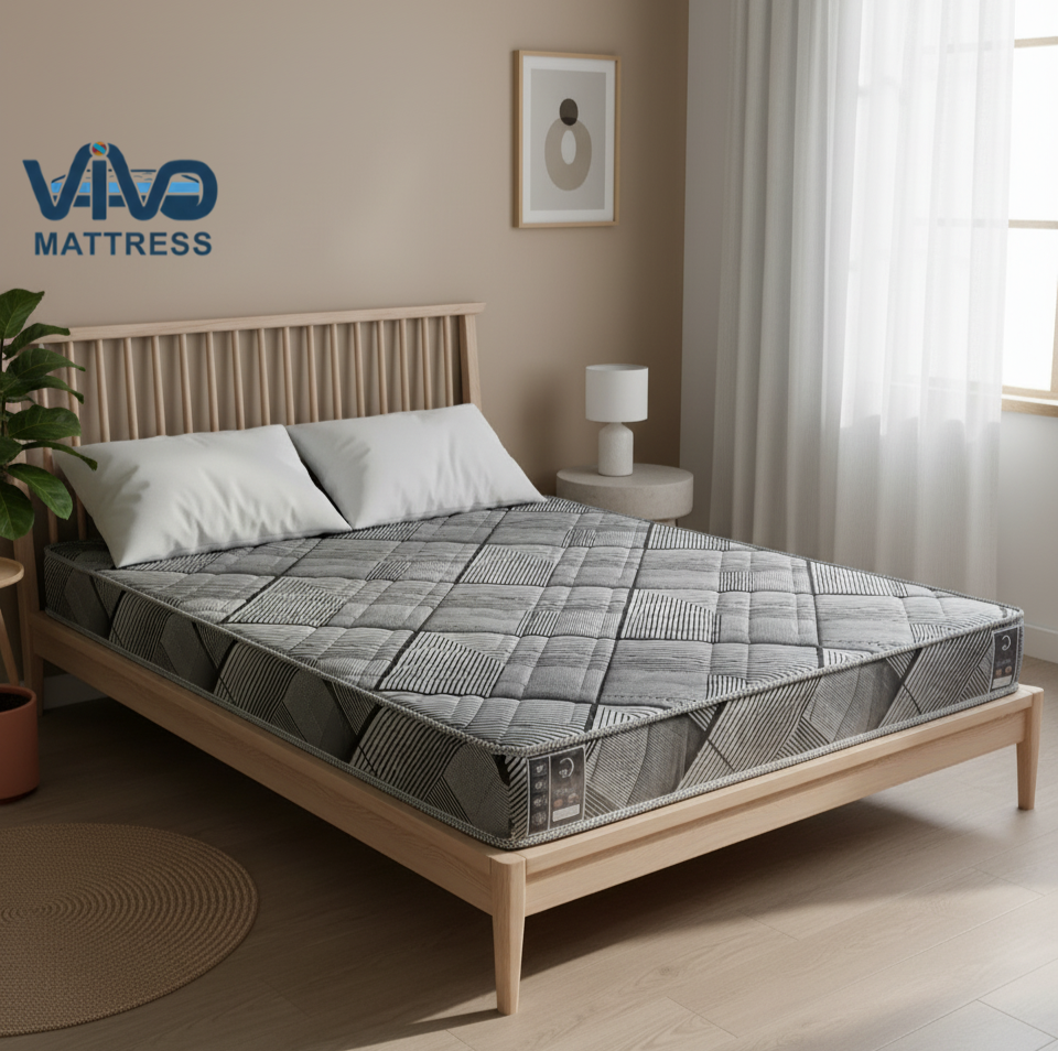 Vivo Premium Mattress – Contemporary Geometric Stripe with Elegant Quilted Finish, High-Density Orthopedic Support for Superior Sleep and Comfort