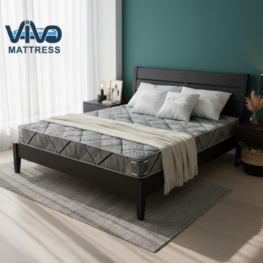 Vivo Premium Mattress – Contemporary Geometric Stripe with Elegant Quilted Finish, High-Density Orthopedic Support for Superior Sleep and Comfort