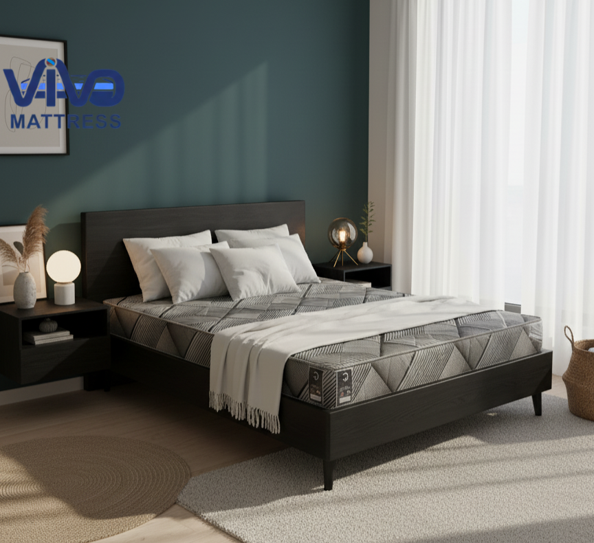 Vivo Premium Mattress – Contemporary Geometric Stripe with Elegant Quilted Finish, High-Density Orthopedic Support for Superior Sleep and Comfort