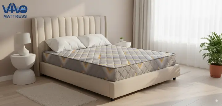 Vivo Premium Mattress – Grey Yellow Chevron Design with Elegant Quilted Finish, High-Density Orthopedic Support for Superior Sleep and Comfort